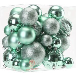 Sea Team 36-Pack Shatterproof Plastic Christmas Ball Ornaments Set, Multi-Size Christmas Baubles, Hanging Decorations for Xmas Tree, Wreath, Garland, (1.57-3.15 Inches, Mint)