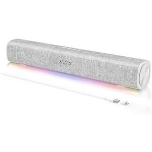 SOULION R100 Bluetooth Computer Speakers with Dynamic LED Light, USB Plug & Play PC Speakers with Switch Button, Clearly Sound Soundbar for Desktop Laptop Monitor White (USB-C to USB Adapter Included)