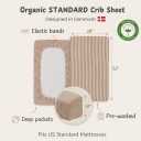 Crib Sheets Organic Cotton Muslin Fitted Crib Sheet Standard Size for Baby Boy and Baby Girl 28" x 52" Ultra-Soft and Breathable. (Natural Stripe)