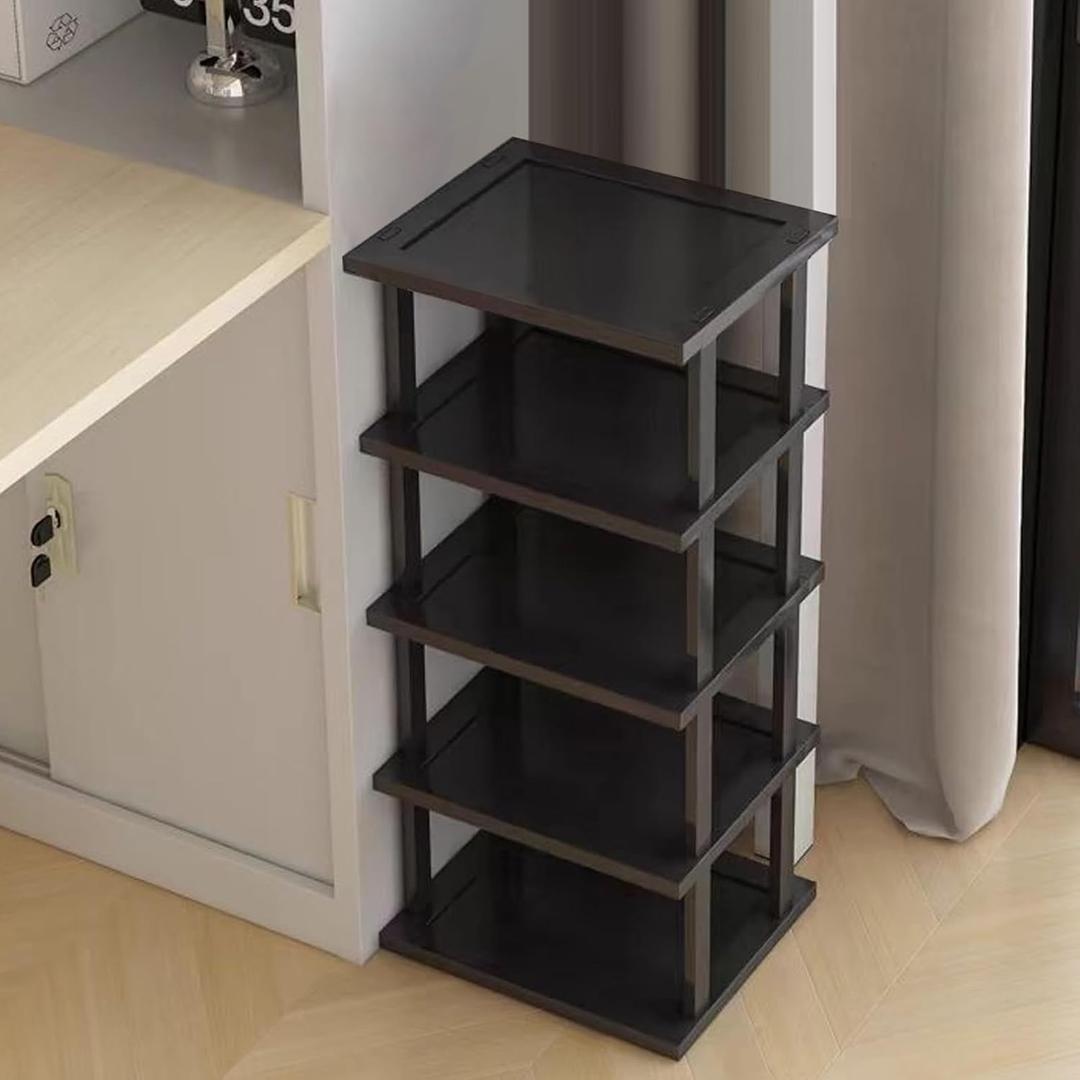 Vertical Shoe Rack - Tall Narrow Shoe Rack Organizer for Small Spaces,5 Tier Bamboo Shoen Shelf for Entryway,Closet,Corner,Doorway,Skinny Shoe Shelf Space Saving Shoe Storage,Free Stackable DIY (Black)