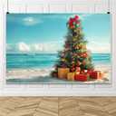 Leowefowa Summer Christmas Backdrop 10x8ft July Christmas Banner Seaside Box Backdrops for Photography Summer Christmas Tree Backdrops for Parties Xmas Tree Photo Props Vinyl