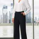 Soojun Women's Flat Front Wide Leg Pants Business Casual Trousers Office (Black)
