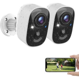 Security Cameras Wireless Outdoor, Outside Cameras for Home Security with AI Motion Detection, Battery Powered, 2K Color Night Vision, IP66 Weatherproof, 2-Way Talk, SD/Cloud Storage (2 Packs) (White 2 Pack Cam)