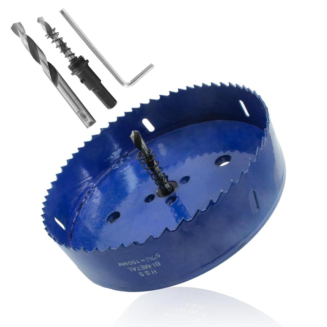 Luomorgo 150mm/5 7/8 inch Hole Saw, 1 1/4 inch Cutting Depth HSS Bi-Metal Hole Cutter for Wood Cornhole Boards Plastic Drywall & Metal Sheet (Blue)