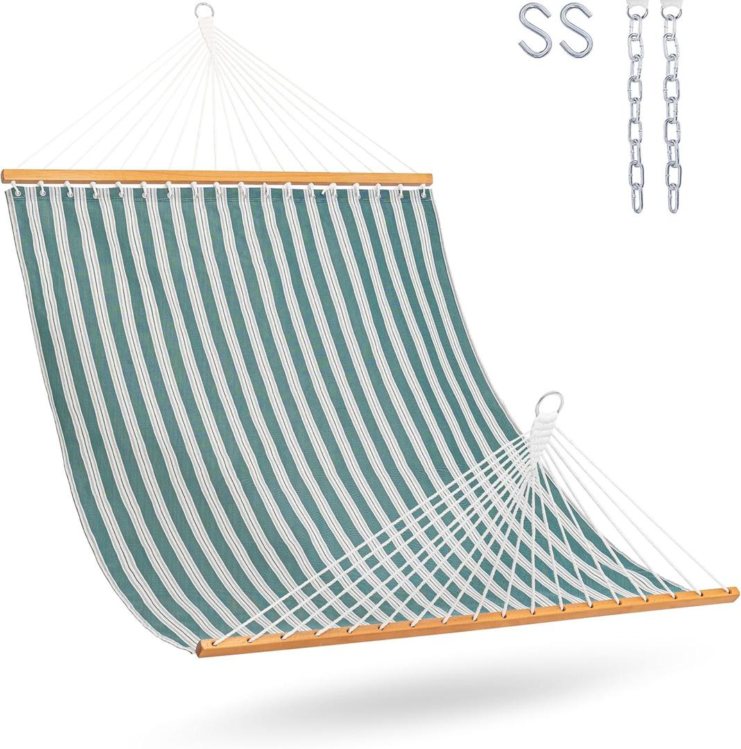 Lazy Daze Hammocks Quick Dry Hammock with Spreader Bar 2 Person Double Hammock with Chains Outdoor Outside Patio Poolside Backyard Beach 450 lbs Capacity, Green Stripes (Green Stripes)