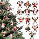Syhood 36 Pcs Gym Christmas Ornaments Santa Weightlifter Ornament Funny Gym Dumbbell Fitness Weight Lifting Christmas Tree Wood Hanging Decoration Xmas Holiday Weightlifters Gifts, 12 Styles