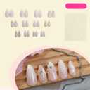 White French Tip Press on Nails Medium Almond Fake Nails with Gold Beads Designs Cute 3D Flower Seashell False Nails Glossy Elegant Ribbon False Nails Reusable Stick on Nails for Women 24Pcs