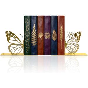 Gold Butterfly Bookends  Metal Decorative Book Ends for Shelves, Cute Butterfly Book Holders, Modern Gold Bookends for Home Office Decor