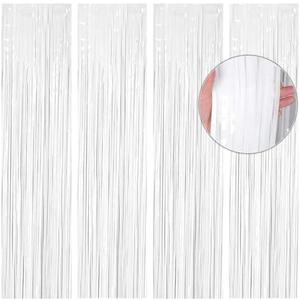 BTSD-home 4 Pack White Foil Fringe Curtains Tinsel Streamer Backdrop for Wall Archway Door Decoration Birthday Wedding White Background Gender Reveal Bachelorette Christmas Sparkle Party Supplies,Pack Of 2