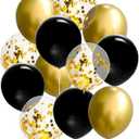 4 x JOJO FLY 50 Pcs 12 Inches Black and Gold Balloons, Gold Confetti Balloons, Gold Metallic Balloon, Hollywood, Birthday Party Decorations, Graduation Balloon Garland Arch Kit, New Years Eve Decorations