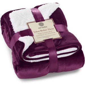 Sherpa Throw Blanket Super Soft Reversible Ultra Luxurious Plush Blanket, 50 x 60 inches, Rich Purple/White