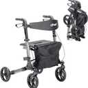 Drive Medical Compact Folding Rollator - Lightweight Foldable Walker for Seniors, 4-Wheeled Walker with Seat & Brakes, Space-Saving & Portable Travel Rollator with 8-Inch Wheels - Just 15.4 Pounds