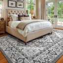 Lessymo 8 x 10 Area Rugs for Living Room- Machine Washable Area Rugs Boho Faux Wool Low Pile Area Rug for Bedroom, Floral Medallion Vintage Rugs with Non-Slip Rubber, Kid & Pet Friendly, Grey White