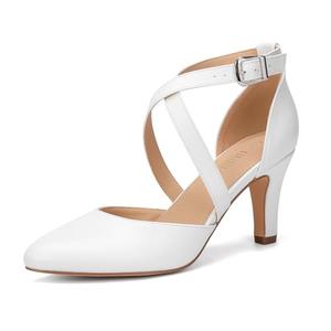 Women's comfortable 3In heel Pumps Closed Toe Dress shoes for Women (WHITE PU 8.5)