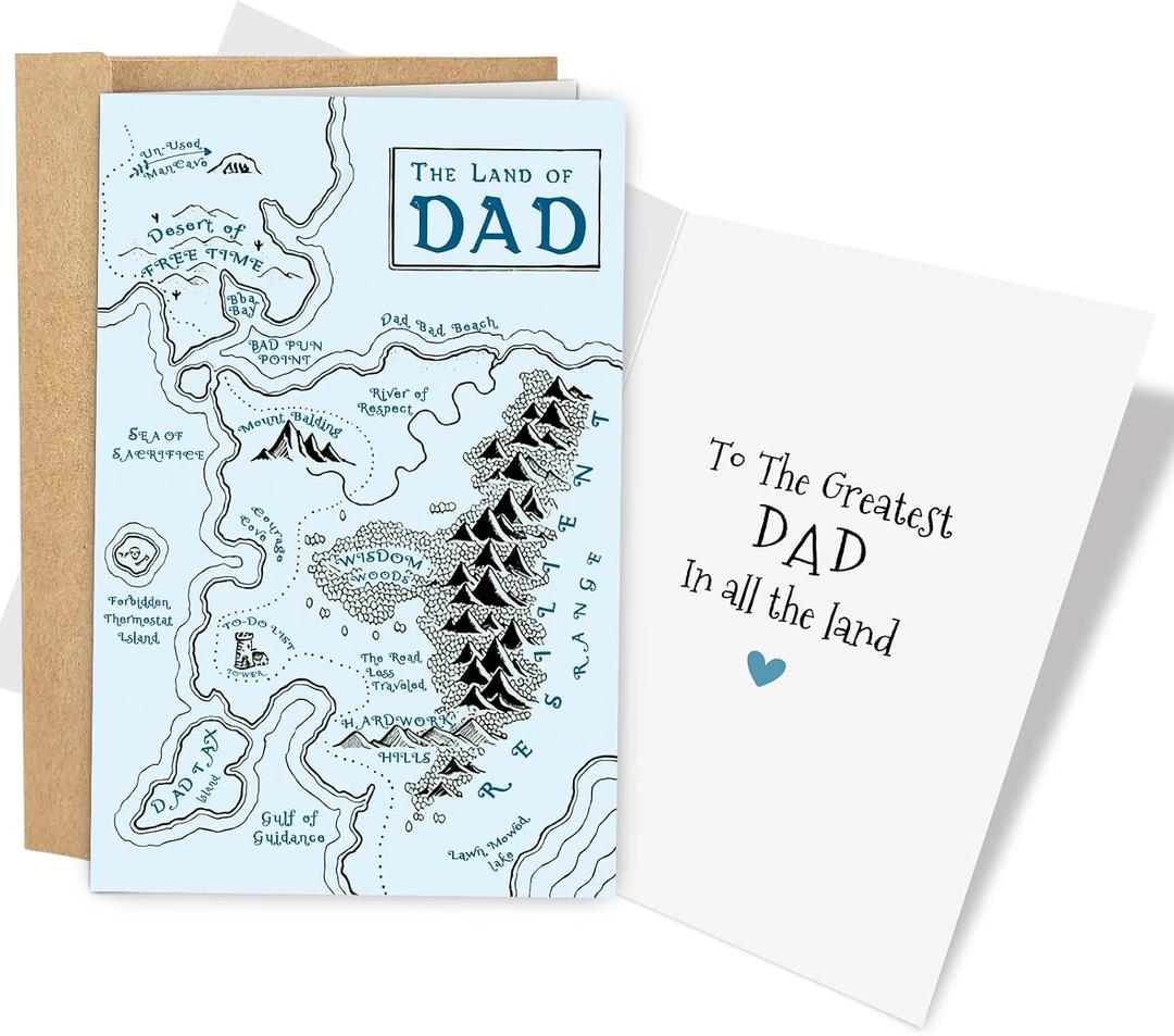 9 x Funny Map Father's Day Card for Dad, Humor Father's Day Card for Father Husband Grandpa, The Land of Dad
