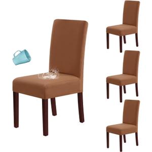 H.VERSAILTEX 100% Waterproof Dining Chair Covers Stretch Chair Covers for Dining Room Set of 4 Parson Chair Slipcovers Chair Protectors Covers Dining, Soft Thick Solid Fleece Fabric Washable, Camel