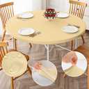 ManMengJi Round Fitted Tablecloth 2 Pack, Champagne Tablecloth with Elastic Edged, Waterproof Wipe Clean Table Cover for Outdoor/Indoor Use, Fits Tables up to 36" Diameter