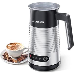 AROMASTER Milk Frother, 4 IN 1 Electric Milk Frother and Steamer for Coffee, Lattes, Cappuccinos, Automatic Hot Dense/Airy Foam & Cold Foam Maker, Perfect for Home, Kitchen, Office Use (Lunar Silver)