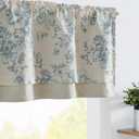 jinchan Linen Floral Valance Double Layer Kitchen Window Curtain Blue Flower on Beige Valance for Living Room Cafe Farmhouse Room Darkening Rustic Country Curtain 16 Inch Rod Pocket 1 Panel