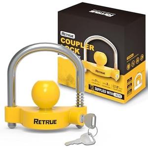 RETRUE Universal Coupler Lock Trailer Locks Ball Hitch Trailer Hitch Lock Adjustable Security Heavy-Duty Steel Fits 1-7/8 Inch, 2 Inch, 2-5/16 Inch Couplers, Bright Yellow, Light Weight RETRUE Universal Coupler Lock Trailer Locks Ball Hitch Trailer Hitch Lock Adjustable Security Heavy-Duty Steel Fits 1-7/8 Inch, 2 Inch, 2-5/16 Inch Couplers, Bright Yellow, Light Weight