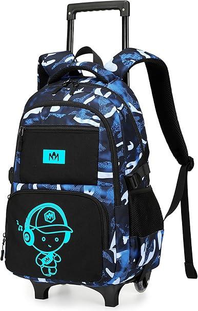 Bluboon Rolling Backpack with Wheels Kids Backpack for Boys Teens Wheeled Bookbag Kids Luggage Travel Hiking