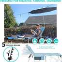 Tanning Chair with Umbrella UPF 50+ Adjustable, Heavy Duty Folding Chaise Lounge Outdoor, Lay Flat 5-Position Recliner for Sun Outside Sunbathing Reading Beach Pool Lawn, 300LBS