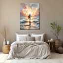 Jesus Walking on Water Canvas Wall Art Christian God Wall Decor Sacred God Walking on Ocean Beach Painting Pictures Religious Posters Prints for Living Room Bedroom Church Home Decorations Framed