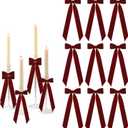 Meseey 12 Pcs Burgundy Candlestick Decoration Bows Candle Holder with 5X13.5 Inch Decorative Velvet Bows for Bridal Showers, Birthdays Centerpieces Table Decor(Burgundy)