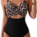 Eomenie Women's One Piece Swimsuits Tummy Control Cutout High Waisted Bathing Suit Wrap Tie Back 1 Piece Swimsuit, Size: Small (Leopard)