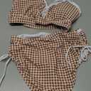 Herseas Women's Splice Ruffle Trim Bikini Sets V Neck Lace Up Side 2 Piece Swim Suits Swimsuits High Waisted Bathing Suits Teen Girls Gingham Retro Classic Beach Vacation Clothes Small