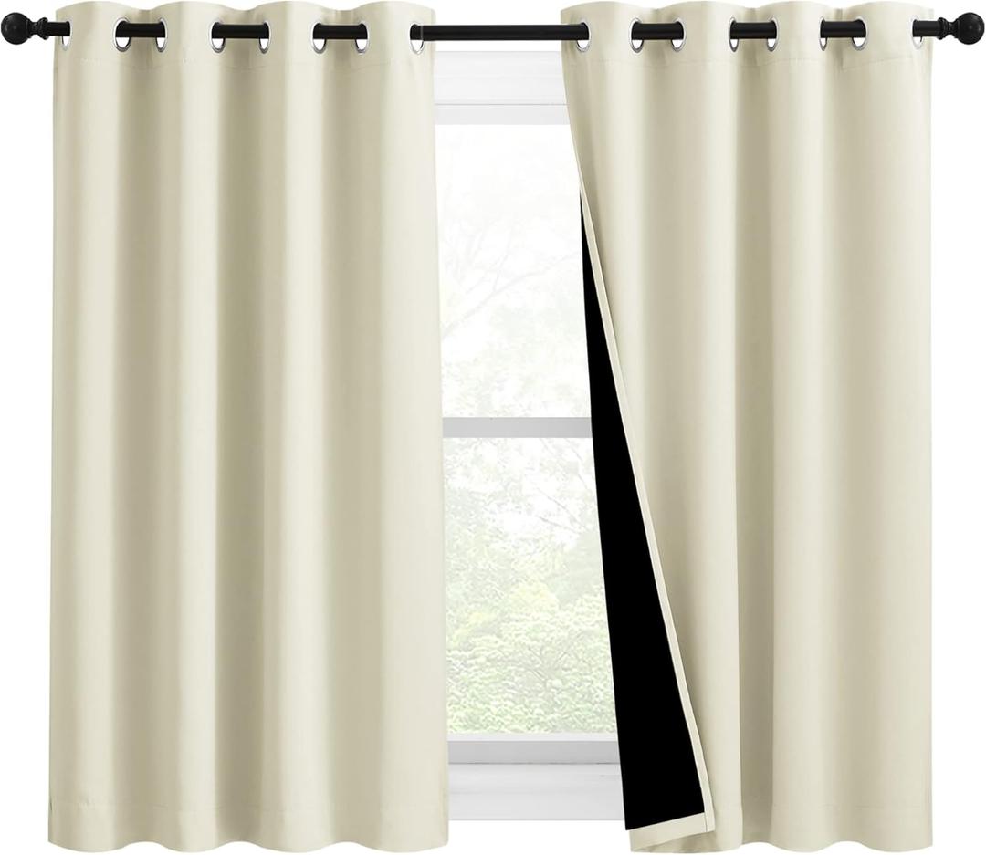 NICETOWN Warm Curtains for Winter, Bedroom Full Blackout Curtain Panels, Great Job for Blocking Light, Complete Blackout Draperies with Black Liner for Night Shift (Beige, Set of 2, 46 by 54-inch)
