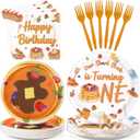 96Pcs Pancakes 1st Birthday Party Decorations, Serves 24 | Pancakes Plates and Napkins Our Short Stack is Turning One Tableware Set for Breakfast Pancake 1st Birthday Party Supplies