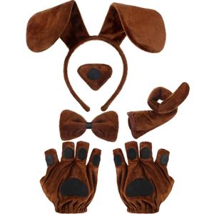 Syhood Puppy Dog Costume Set Ears Headband Bowtie Nose Tail Paw Gloves Accessories for Carnival(Brown,Classic)