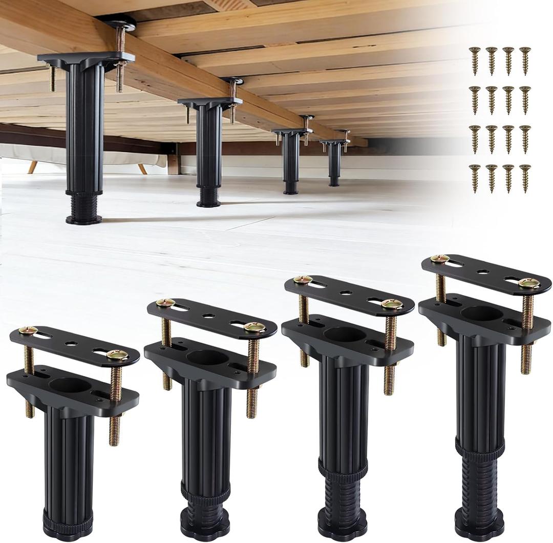 YHK 4PCS Adjustable Height Bed Support Legs 5.0-7.8inch, Heavy Duty Bed Frame Support Legs for Bed Slat and Frame, Plastic Bed Frame Support Replacement Bed Support Reinforcement Parts