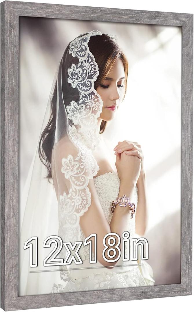 Natural 12x18 Frame Rustic Grey, Retro 18x12 Picture Frame, Gray 12 by 18in Canvas Poster Frame, Large Gallery Concert Portrait Photo Frame, Anniversary/Wedding/Birthday/Thank you/Christmas Gift