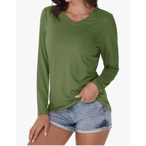 EKLENTSON Women's Long Sleeve T Shirts V-Neck UPF 50+ UV Sun Shirt Quick Dry Performance Tees Workout Athletic Tops
Large