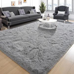 Super Soft Fluffy Rug for Bedroom, Modern Shaggy Rug Fuzzy Kids Rug for Living Room, Plush Indoor Nursery Home Decor Dorm Rug with Non-Slip Bottom, Grey, 4 X 6 Feet