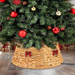 VBNVBN Rattan Christmas Tree Collar 24in Rustic Farmhouse Tree Skirt Christmas Tree Ring with Bow Hand Woven Hyacinth Base Cover for Christmas Decoration Accessory for Home, Living Room(Large)