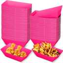 Uiifan Paper Food Boats Disposable Paper Food Tray Grease Resistant Disposable Serving Tray Cardboard Hot Dog Holder for Burgers Fries Sandwiches Picnic Party (Pink,4.9"x3"x2")