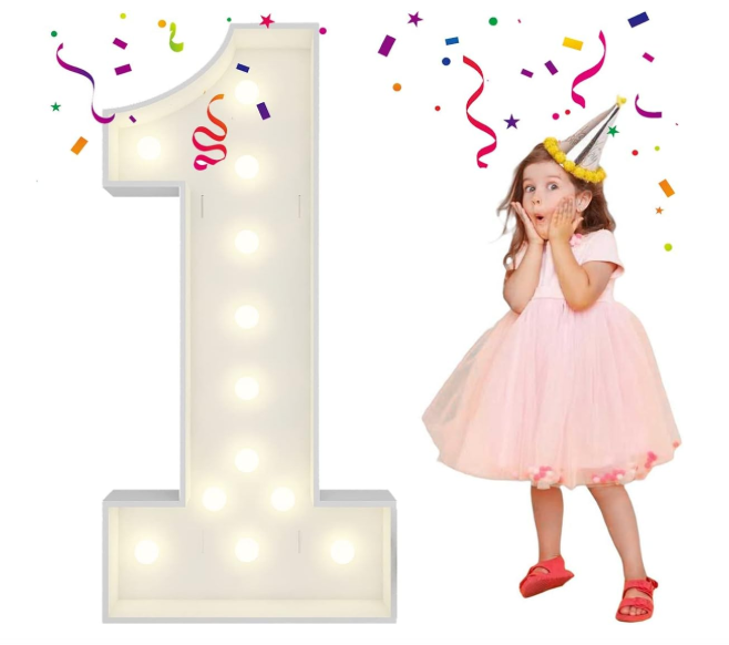 4FT Light Up Numbers Letters, DIY Giant Marquee Numbers, Mosaic Balloon Number 1 for 1st Birthday Decorations, Anniversary Decorations, Wedding Party Decor