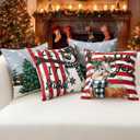OTOSTAR Set of 4 Grey Christmas Throw Pillow Covers 18x18 Inch Winter Xmas Decorative Pillow Case Cover for Sofa Living Room Holiday Decor (Red- Snowman and Elk)