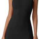 QINSEN Womens Crew Neck Tennis Dress Sleeveless Side Slit Golf Athletic Dress Build in Shorts with Pockets L