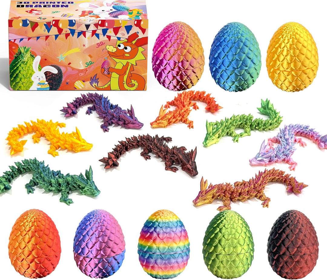 8 Pcs 3D Printed Dragon Eggs with Dragon Inside,Mystery Egg Articulated Fidget,Home Office Decor Executive Desk Gifts