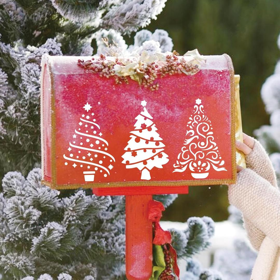 Pack of 4, Christmas Tree Stencils for Crafts Reusable Christmas Holiday Essential Window Stencil for Painting on Wood Glass Wall Furniture DIY Ornament Door Hanger Sign (tree8)