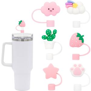 5 x Straw Cover for Stanley Cup, 6Pcs Silicone Straw Topper Compatible with Stanley 30&40 Oz Tumbler, Stanley Cups Accessories