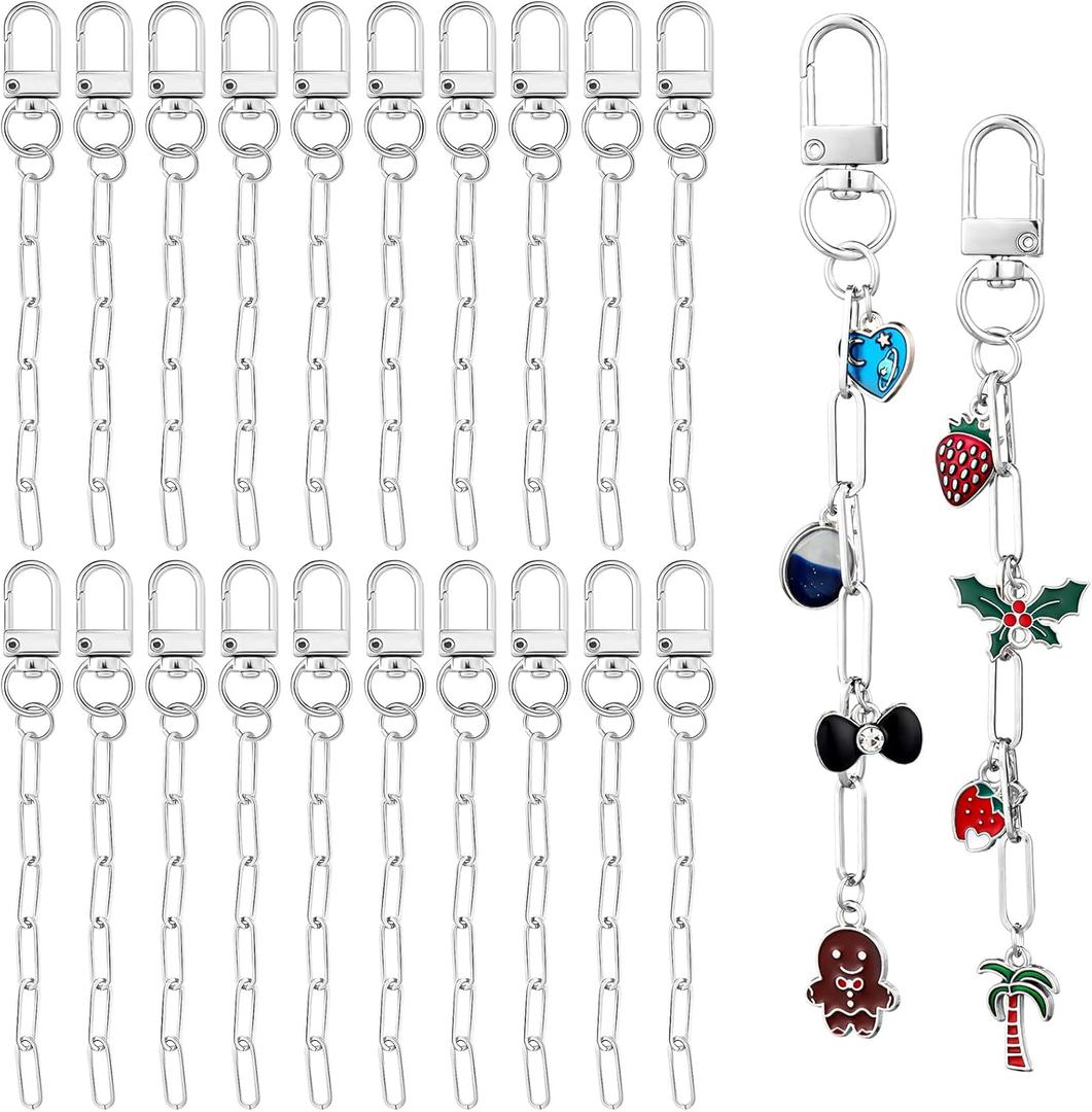 Liliaafar 50 Sets Keychain Making Kit Metal Keychain Clips with Key Ring Swivel Snap Hook Lobster Claw Clasps and Extender Chain Bulk for DIY Craft Supplies Jewelry Purse Bags Accessories Gift(Silver)