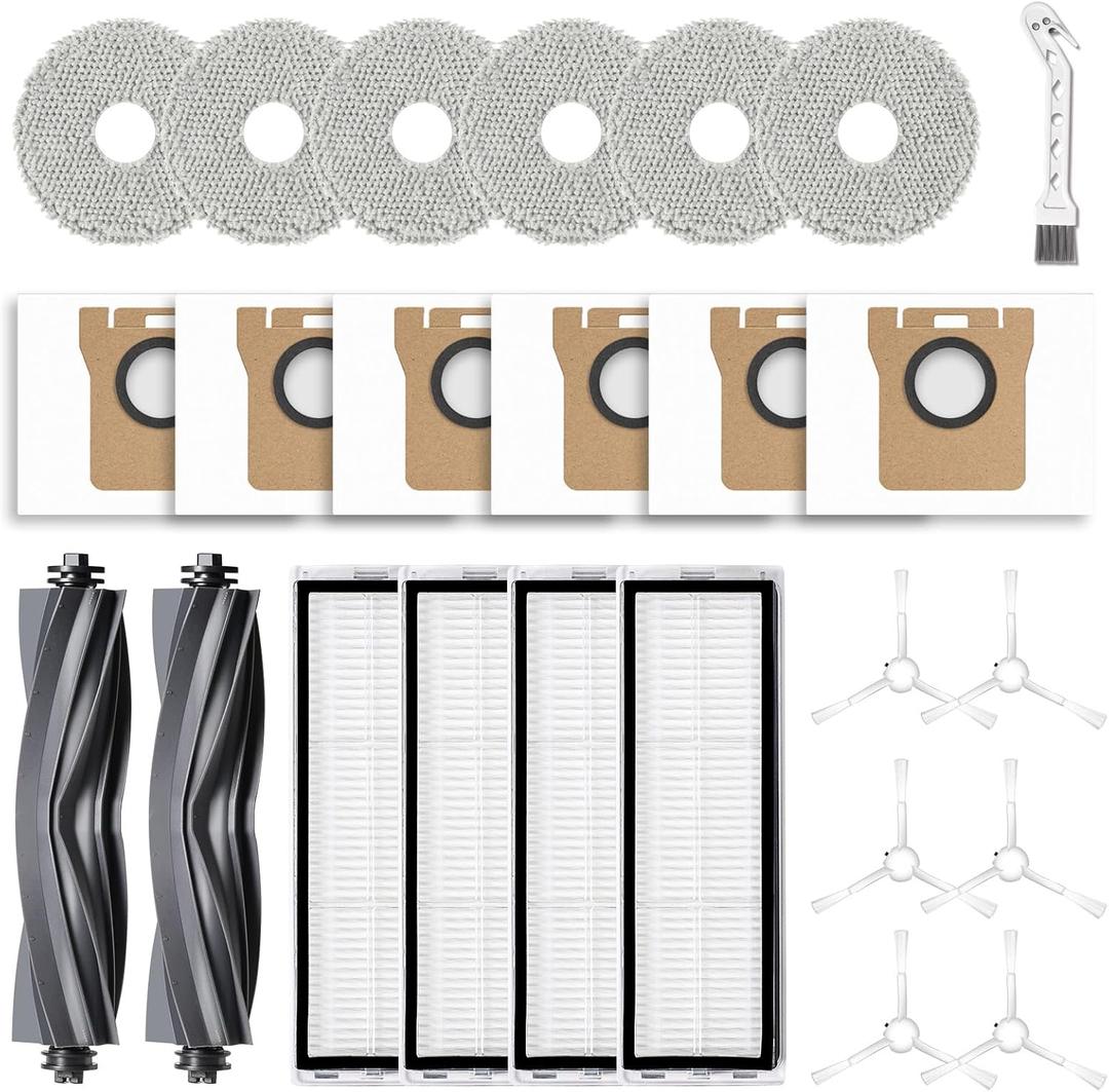 24Pcs Replacement Parts Compatible with Dreame L10s Ultra/L10 Ultra Vacuum Accessories, 2 Main Brush, 4 HEPA Filters, 6 Mop Pads, 6 Dust Bags, 6 Side Brushes [Not for L10s Pro Ultra Heat]