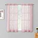 Chyhomenyc Marilyn Blush Pink Sheer Curtains 38x45 Inch Length 2 Panels for Bedroom, Light Filtering Soft Breathable 3D Leaf Clip Jacquard Textured Short Drapes for Living Room Window, 38Wx45L Inches