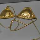Halter Metallic Crop Top Shiny Triangle Bralette Rave Bra Swimsuit Top (Gold, Large)