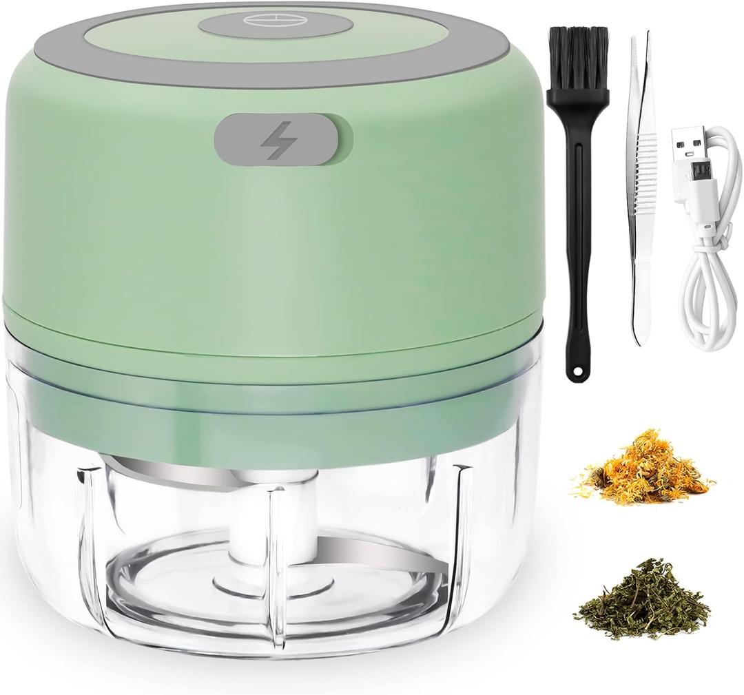 Electric-Herb-Grinder-3.5 Inch-2024-Upgraded, 3.4oz Large Grinder for Grinding Dry Fresh Herbs and Spices, USB Rechargeable, Portable, Waterproof, High-efficiency, Nice Choice for Home (Pale-green)